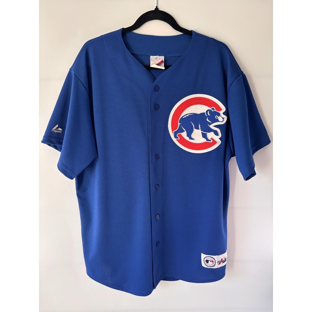 Chicago Cubs Jersey Mens Large Blue MLB Baseball Majestic Button Front USA